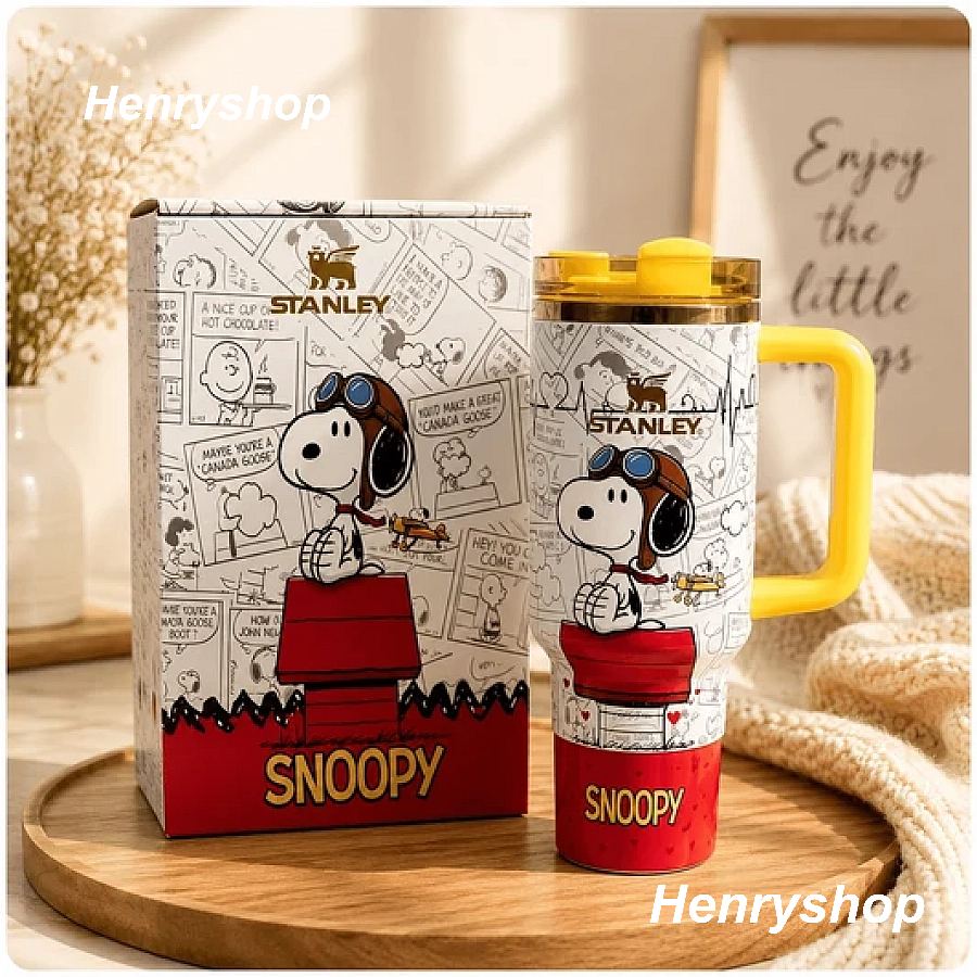 40oz Snoopy Insulated Tumbler With Handle & Straw, Gift Box Set