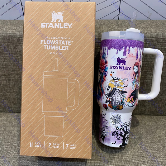 Sally & Jack Skellington Midnight Magic Glow-in-the-Dark 40 Oz Tumbler 🖤💀✨🎃Free shipping by✈️✈️