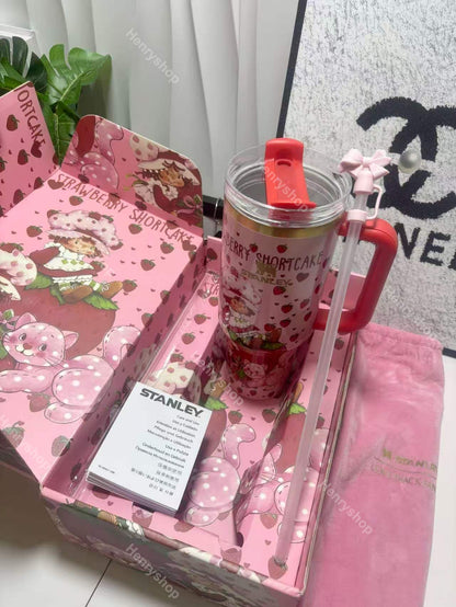 Strawberry Shortcake Designer 40oz Cup, Laser Engraved Gift Box with Straw Topper