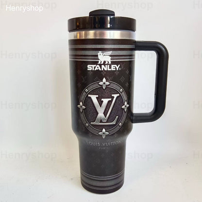 Mix Design 40oz Patterned Insulated Tumbler With Handle and Straw Lid, Stainless Steel Travel Mug, Large Capacity Car Cup