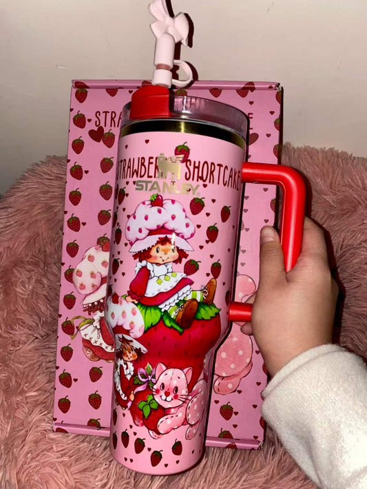 Strawberry Shortcake Designer 40oz Cup, Laser Engraved Gift Box with Straw Topper