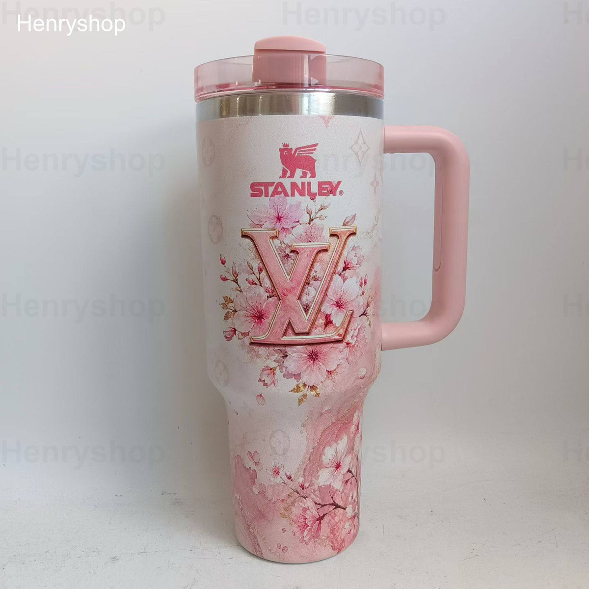 Mix Design 40oz Patterned Insulated Tumbler With Handle and Straw Lid, Stainless Steel Travel Mug, Large Capacity Car Cup