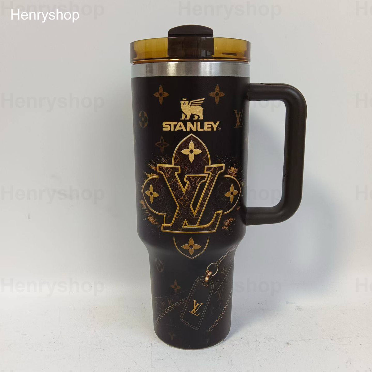 Mix Design 40oz Patterned Insulated Tumbler With Handle and Straw Lid, Stainless Steel Travel Mug, Large Capacity Car Cup
