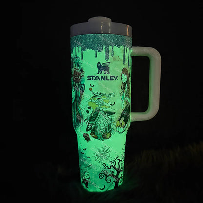 Sally & Jack Skellington Midnight Magic Glow-in-the-Dark 40 Oz Tumbler 🖤💀✨🎃Free shipping by✈️✈️