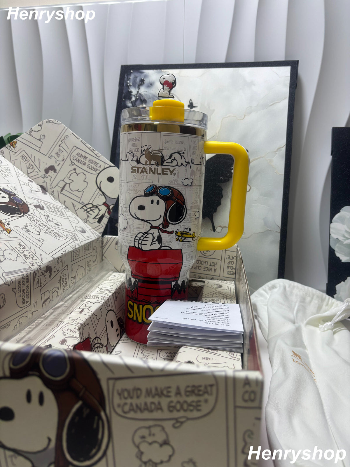 40oz Snoopy  Insulated Tumbler With Handle & Straw, Gift Box Set