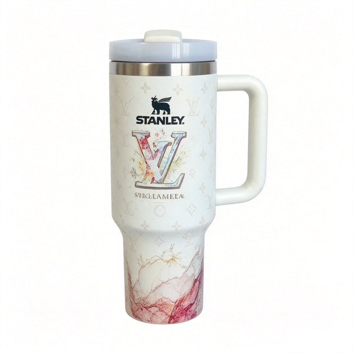 Mix Design 40oz Patterned Insulated Tumbler With Handle and Straw Lid, Stainless Steel Travel Mug, Large Capacity Car Cup