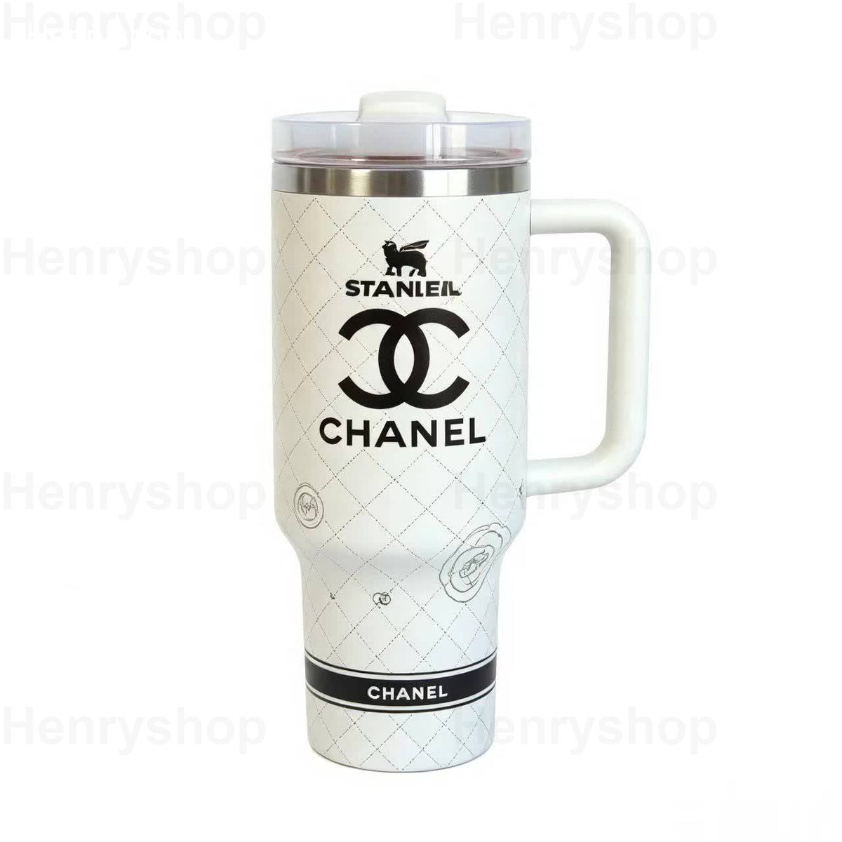 Mix Design 40oz Patterned Insulated Tumbler With Handle and Straw Lid, Stainless Steel Travel Mug, Large Capacity Car Cup