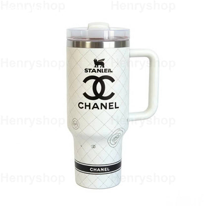 Mix Design 40oz Patterned Insulated Tumbler With Handle and Straw Lid, Stainless Steel Travel Mug, Large Capacity Car Cup
