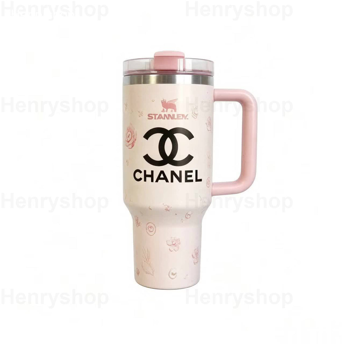 Mix Design 40oz Patterned Insulated Tumbler With Handle and Straw Lid, Stainless Steel Travel Mug, Large Capacity Car Cup
