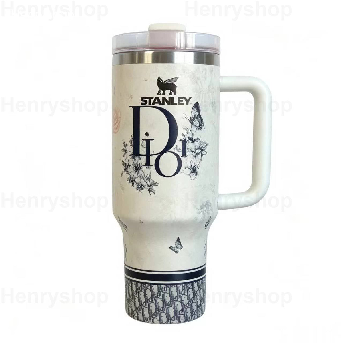 Mix Design 40oz Patterned Insulated Tumbler With Handle and Straw Lid, Stainless Steel Travel Mug, Large Capacity Car Cup