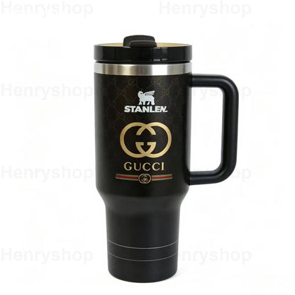 Mix Design 40oz Patterned Insulated Tumbler With Handle and Straw Lid, Stainless Steel Travel Mug, Large Capacity Car Cup