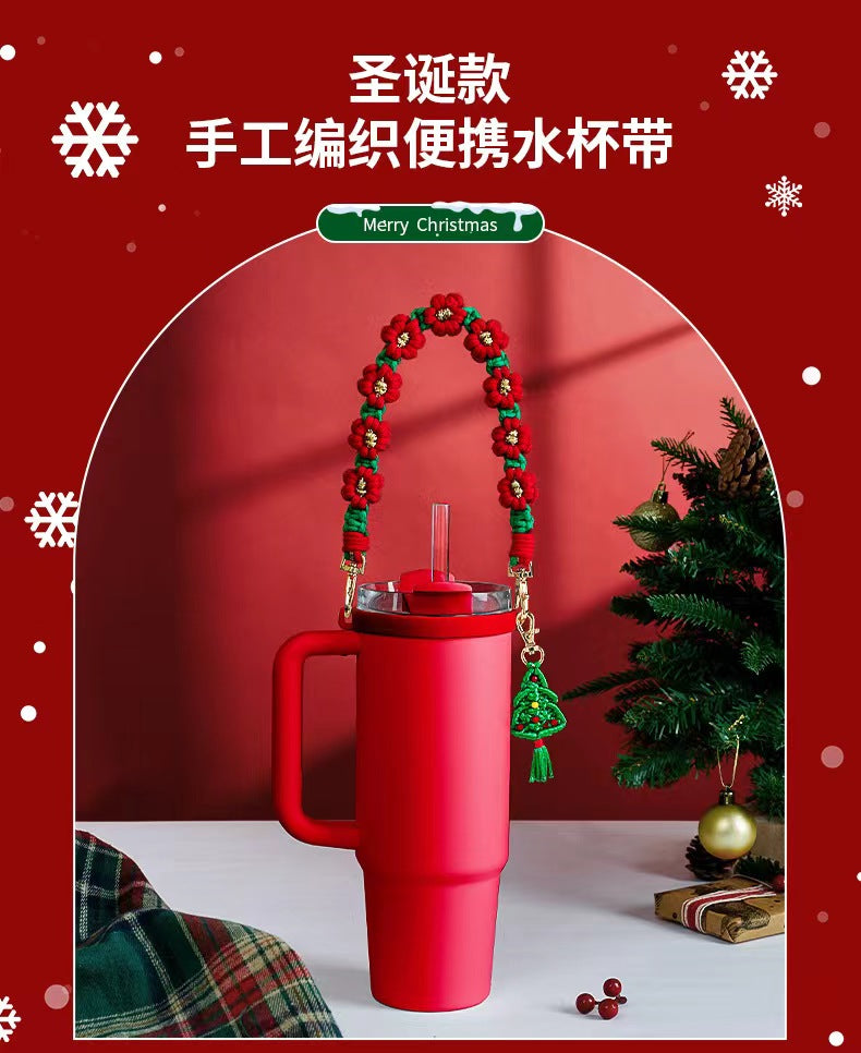Christmas Braidded Hand Woven Carry On Cup Strap